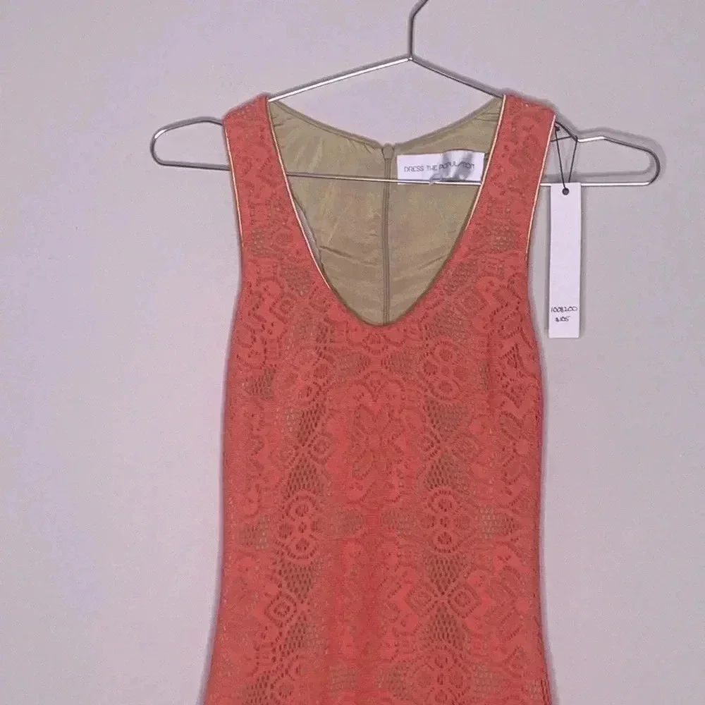 DRESS THE POPULATION 'WENDY" SLEEVELESS LACE CORAL DRESS NWT SIZE SMALL - Picture 3 of 8
